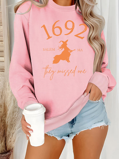 Long sleeved round neck shirt with witch pattern print