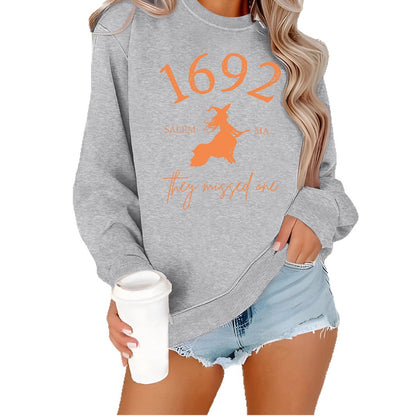 Long sleeved round neck shirt with witch pattern print