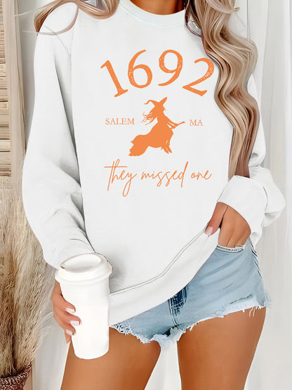 Long sleeved round neck shirt with witch pattern print