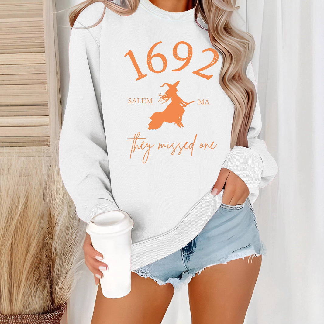 Long sleeved round neck shirt with witch pattern print