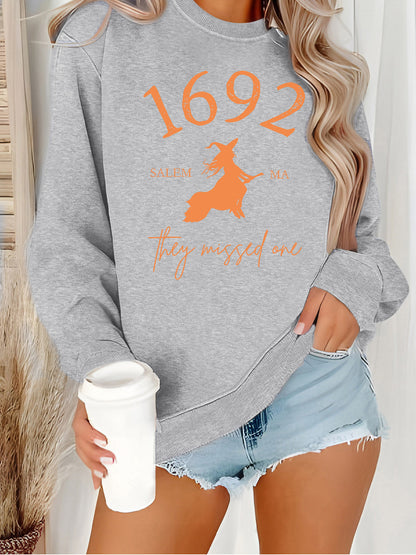 Long sleeved round neck shirt with witch pattern print