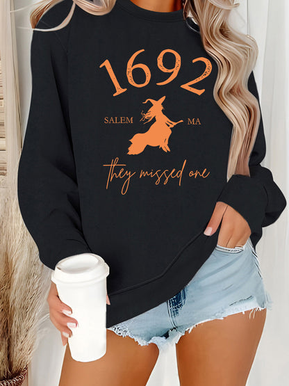 Long sleeved round neck shirt with witch pattern print