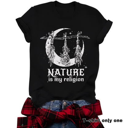 Witch print round neck short sleeved shirt