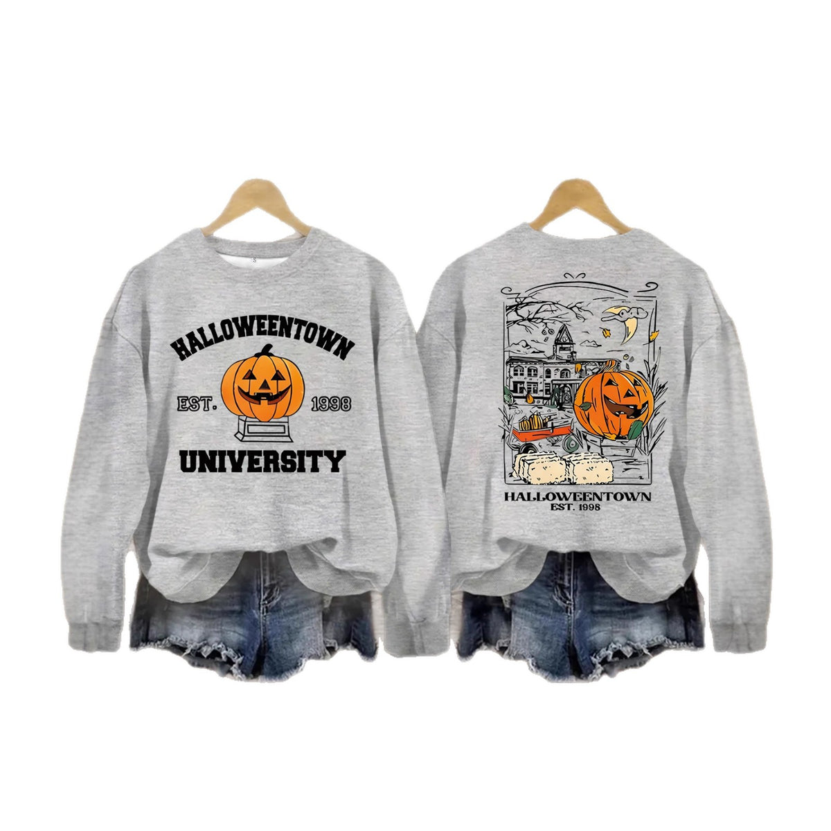 Long sleeved sweatshirt with Halloween pumpkin pattern sweatshirt