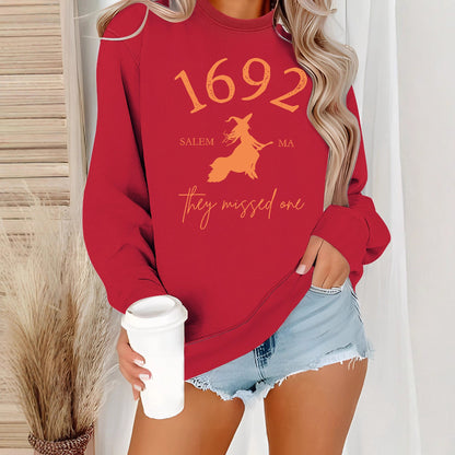Long sleeved round neck shirt with witch pattern print