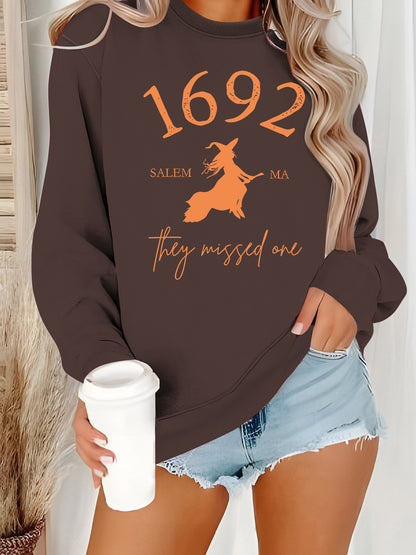 Long sleeved round neck shirt with witch pattern print
